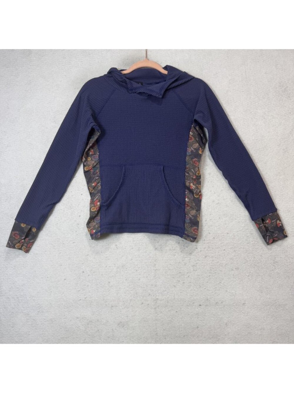Youer Hoodie Womens XS Blue Fleece Pullover Kangaroo Pocket Mushroom Print